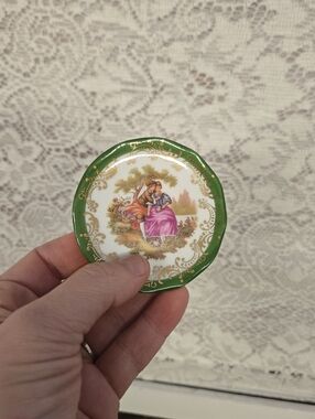 Limoges France Green Romantic Mini Plate Trinket Dish